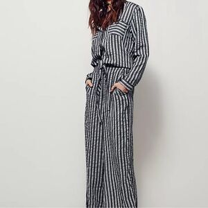Free People Black and White Striped Jumpsuit